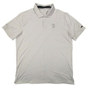 Nike Medalist Golf Club Polo‎ Mens Large Grey Striped Tiger Woods Monster Energy